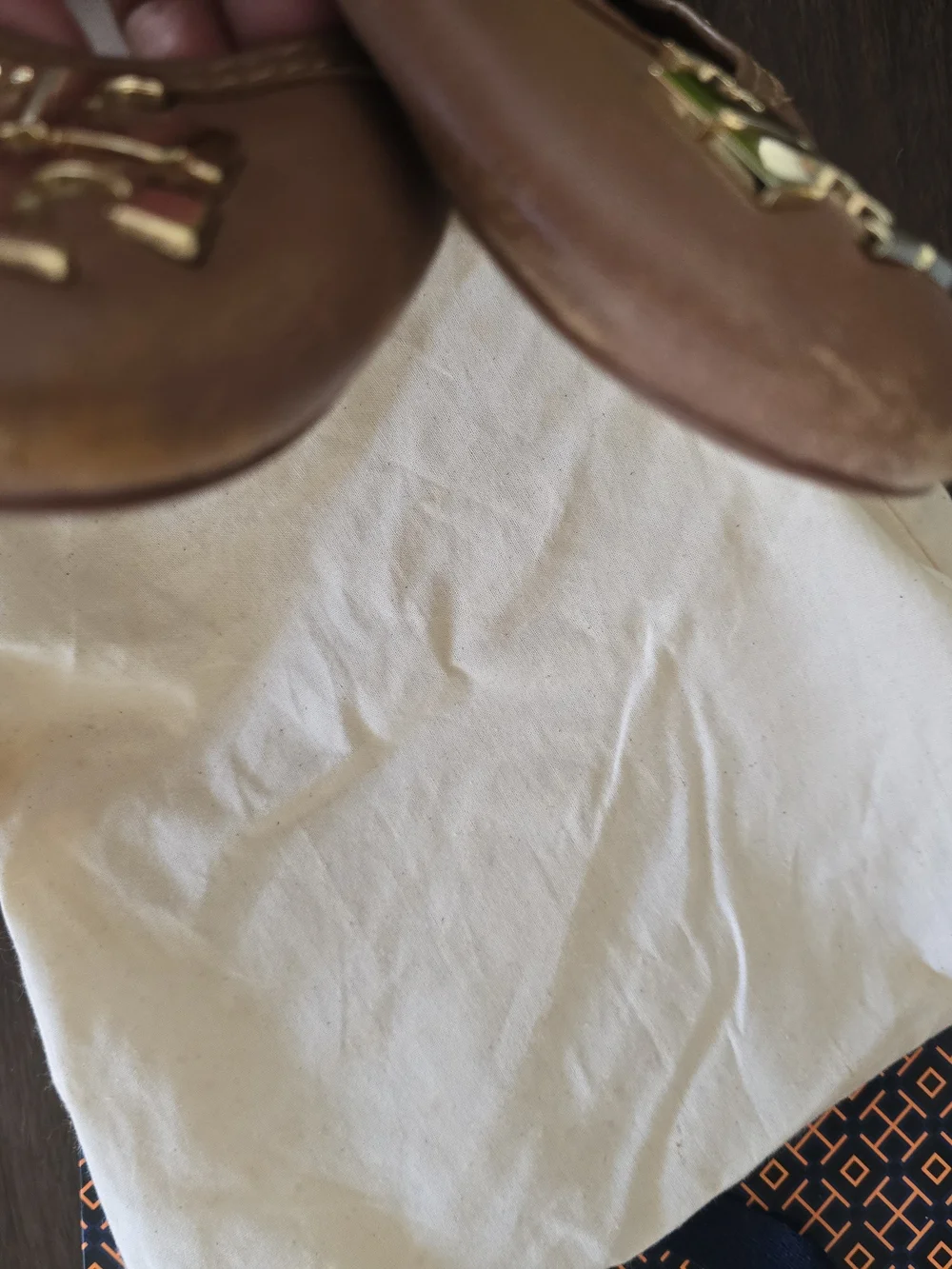 Tory Burch Taupe Leather Logo Ballet Flats